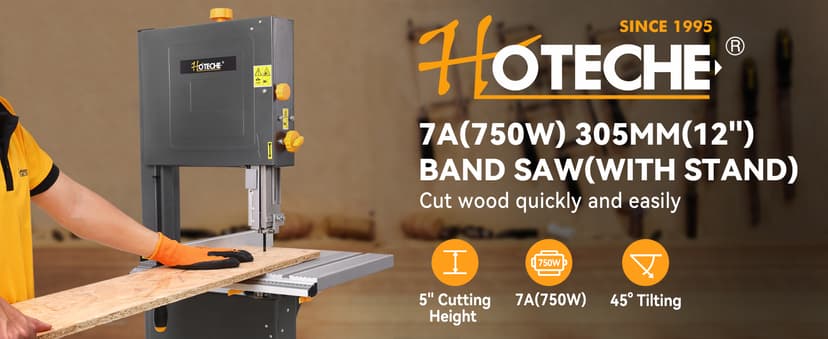 Hoteche 12-Inch Band Saw 7-Amp Two-Speed Benchtop with Stand for Woodworking and Metal Cutting, 1HP