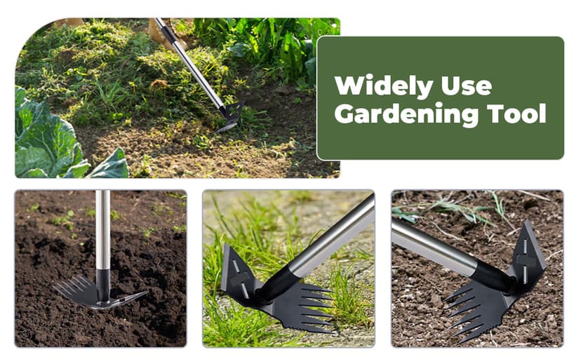 Weed Puller Tool with Long Handle - 60" Manual Weeder Remover Tool, 2 in 1 Hand Weed Rake and Garden Hoe for Gardening, Heavy Duty Uprooting Weeding Pull for Yard, Lawn, Patio and Garden