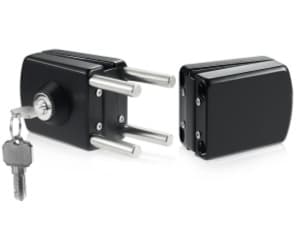 Ranbo Frameless Glass Door Floor Lock, Clamp-On No-Drill, 304 Stainless Steel, Fits 3/8"–1/2" (10–12 mm) Swing/Sliding Doors — Ideal for Office, Entrance, Storefront,Top or Bottom Mount, Matte Black