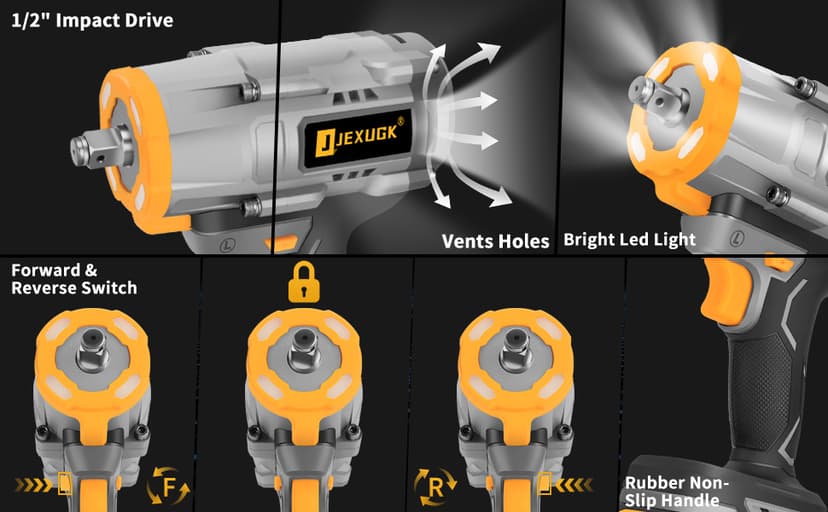 1600Nm Cordless Impact Wrench, 21V 1/2" 1180Ft-lbs Impact Gun wiht 2 x 4.0Ah Battery, High Torque Pistola De Impacto with 6 Sockets, Brushless Llave De Impacto Driver for Truck/Car/Mower