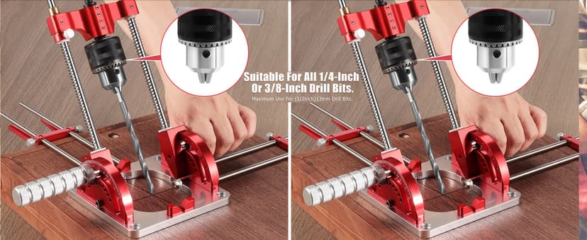 Portable Drill Guide, Multi Angle Drill Guide for Straight Holes,Adjustable Angle 0° to 60°, Heavy-Duty Self-Centering Base,Precision Drilling Jig with Chuck & Key,Chuck Clamping Range for 1/16-1/2"