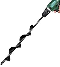 Nylon 8 Inch Ice Auger, 35.95 Inch Extended for Drilling Deep Ice Fishing Holes, Durable Polymer Auger Drill Bit for Ice Post Hole Digger w/Sharp Blade & Cover, Ice Auger Adapter with Handle-Yellow