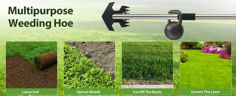 CAROD Hoe Garden Tool, Scuffle Garden Hoe for Weeding with 30-60 Inch Steel Long Handle, Dual Use Sharp Gardening Hula Hoe, Adjustable Rocket Shaped Weed Remover Action Hoe