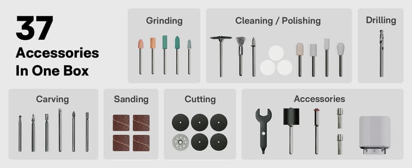 HOTO 12V Cordless Rotary Tool Kit Pro, Brushless Motor, 35000RPM Variable Speed, 3000mAh USB-C Rechargeable, LED Light, 37 Accessories, Ideal for Carving, Sanding, Polishing, Drilling, Cutting, DIY