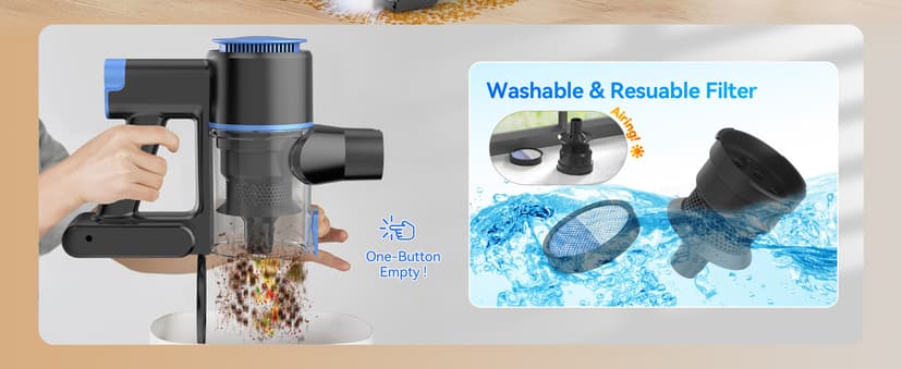 N8 Cordless Vacuum Cleaner, Lightweight Stick Vacuum with Powerful Suction, 2200mAh Battery, 40 Mins Runtime, Self-Standing, Rechargeable Vacuum Cleaners for Home Hardwood Floor Carpet Pet Hair