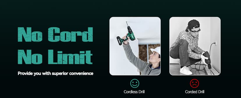 KIMO Hammer Drill - 20V 2X Battery Hammer Drill Cordless Drill Set, 350 In-lb Torque, 3/8" Keyless Chuck, 1350 RPM, 21+3 Position,14pcs Drill/Driver Bits, Power Drill Drivers for Concrete Brick Wall