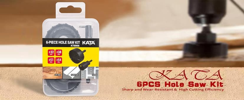 KATA 6PCS Hole Saw Kit 1-1/4" to 2-1/8"(32-54mm) Hole Saw Set in Case with Mandrels and Hex Key for Soft Wood, PVC Board, Plywood