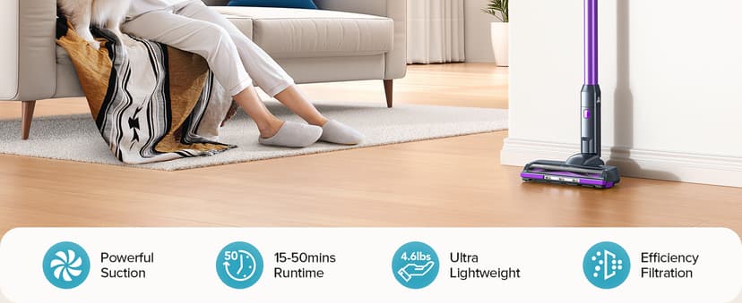 Lubluelu Cordless Vacuum Cleaner, Stick Vacuum Cordless Rechargeable with Lightweight 235W Brushless Motor, Self-Standing and Handheld Design for Carpet, Hard Floor and Pet Hair (Purple)