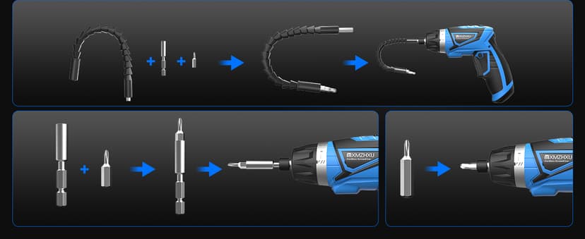 8V Cordless Screwdriver,6+1 Torque Max 10N·m Electric Power Screwdriver with 47 Accessories,180°Pivoting Handle, 2000mAh Rechargeable Screw Gun&Bit Set with LED Light, Flexible Shaft,for Home,Office