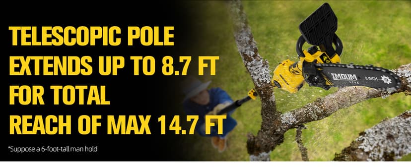 IMOUMLIVE 2-IN-1 Cordless 8 Inch Pole Saw & Chainsaw, 21V 3Ah Battery, 14.7ft Max Reach, 8.3lb Lightweight, Powered Pole Saws for Tree Trimming, Tree Trimmer for Branch Cutting
