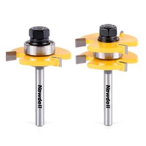 Newdeli Tongue and Groove Router Bit Set 1/4 Inch Shank - 2pcs Router Bits for 3/4" Stock, 1/2" Cutting Depth - T Shape 3 Teeth Wood Milling Cutter Woodworking Tool