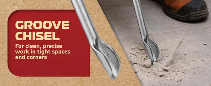 SDS Plus Chisel Set for Rotary Hammer Drills, 6 PCS SDS Chisel Set Includes Point, Flat, Scaling, Groove, Scraping, Tile, Hammer Drill Bits for Brick, Concrete, Block, Masonry