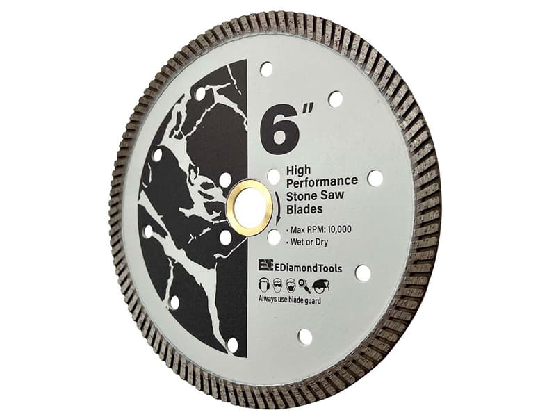6" High Performance Diamond Saw Blades for Granite, Quartz, and Other Engineered Stones, Wet or Dry, 7/8"-5/8" Arbor