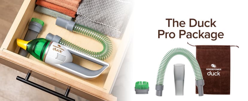 Duck Compact Cordless Vacuum by Horsepower, Ultra-Powerful, Strong Suction, AS-SEEN-ON-TV, Easy To Store, Rechargeable. Home, Auto, Pet Hair, Fits In Tiny Crevices, Includes Hose, Crevice Tool & Brush