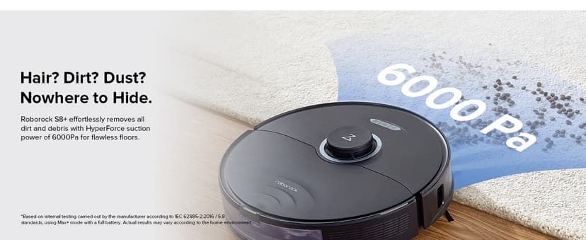 roborock S8+ Robot Vacuum, Sonic Mop with Self-Empty Dock, Stores up to 60-Days of Dust, Auto Lifting Mop, Ultrasonic Carpet Detection, 6000Pa Suction, Black