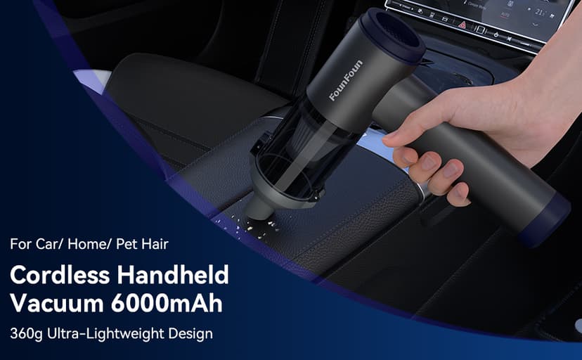 Car Vacuum Portable Cordless, Mini Handheld Vacuum Cleaner for Pet Hair/Car/Home, Suction & Blow 2 in 1, 22KPa High Power, 6000mAh, Small Lightweight Gadget, Type-C Rechargeable