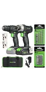 GALAX PRO Cordless Drill Driver/Impact Driver with 1pcs 1.3Ah Lithium-Ion Batteries, Charger Kit, 11pcs Accessories and Tool Bag
