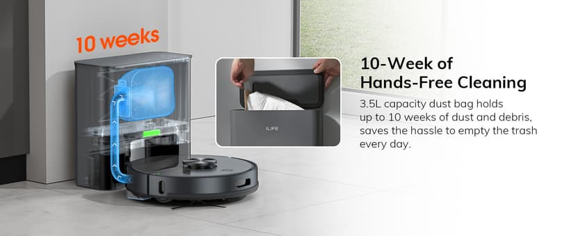 ILIFE T20s Self-Emptying Robot Vacuum and Mop Combo, 5000Pa Suction, 70-Day Capacity, LiDAR Navigation, 260mins Runtime, App/Alexa Control, Robotic Vacuum Cleaner for Hard Floors, Carpets and Pet Hair