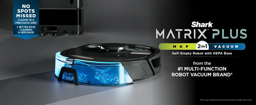 Shark Matrix Plus 2in1 Robot Vacuum & Mop with Sonic Mopping, Matrix Clean, Home Mapping, HEPA Bagless Self Empty Base, CleanEdge, for Pet Hair, WiFi, Black/Mocha, AV2630WA