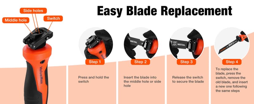 Valuemax 8-In-1 Multi-Blades Hand Saw, Quick-Change Mechanism Hacksaws with TPR Handle, CRV & Bimetal Blades, Drywall/Jab Saw, Handsaws for Wood, Metal, Plastic and Plywood