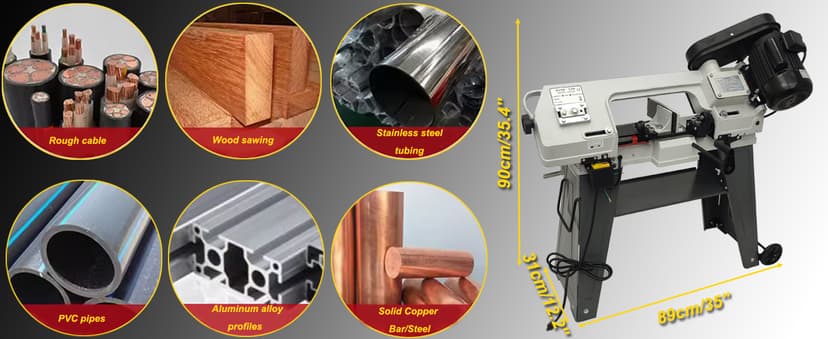 110V Horizontal Vertical Bandsaw 1/2HP 420W Bench Top Metal Cutting Bandsaw Machine with 100x150mm Cutting Capacity Tilting Vise 0-45° Casters Work Light for Metal & Non-Metallic Materials