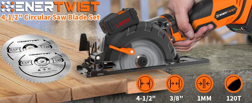 ENERTWIST 4-1/2 Inch 120T Circular Saw Blade 3/8 Inch (9.5mm) Arbor, Pack of 2-Pieces for Plywood, OSB, Paneling and Vinyl Siding Fast and Smooth Cutting Saw Blade