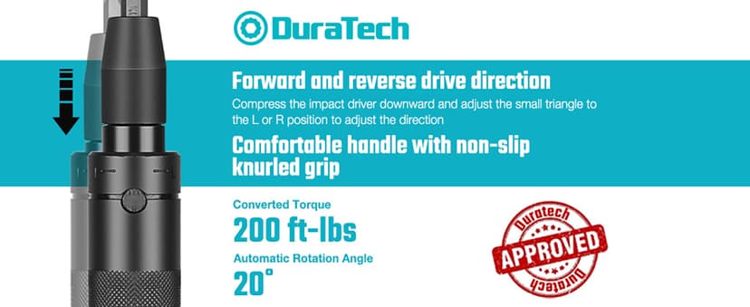 DURATECH 3/8 Inch Drive Manual Impact Driver, Reversible Hand Screwdriver Set, with S2 Steel Bits, 5-Piece, for Tighten/Rusted Fasteners, Organized in Storage Case