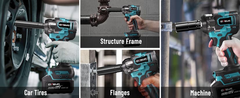 GEVEELIFE 650N.m/480Ft-lbs Brushless Impact Wrench,1/2" Cordless Impact Gun w/ 2x4.0Ah Battery & 6 Sockets, 3300RPM Power Electric Impact Driver for Car/DIY Furniture/Lawn Mower, Blue Toolbox