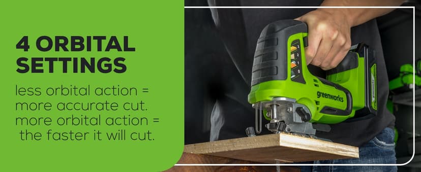 Greenworks 24V Brushless Cordless Jig Saw,3000 SPM,1 Inch Stroke Length Jigsaw with 6PCS Blades,4 Orbital Settings,45 Degree Cutting Angle,Tool-Free Blade Changing