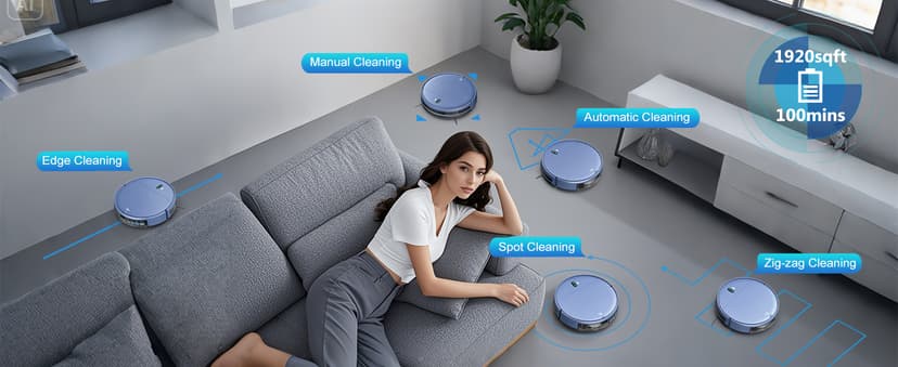 Robot Vacuum and Mop, 2-in-1 Robotic Vacuums Cleaner with Smart Max Strong Suction, WiFi/App/Alexa Voice Control, Obstacle Avoidance, for Pet Hair, Carpets and More - Blue