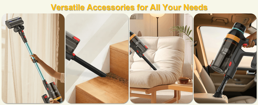 Cordless Vacuum Cleaner,550W/45KP/60Mins Stick Vacuum Cordless Rechargeable for Home/CarPet/Pet Hair/Floor-3 Suction Modes,Smart Screen&Headlight,Self-Standing,Removable Battery,Lighweight,Anti-Tangle