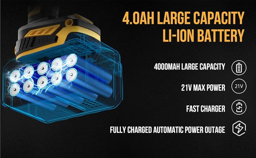 EWORK Cordless Impact Wrench 1/2 inch 21V Brushless High Torque Impact Gun Max 700 Ft-lbs Power Impact Wrenches with 4.0Ah Li-ion Battery, Fast Charger, 5 Sockets, Tool Bag (RB-810)
