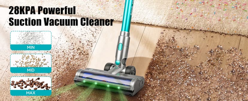 E.LUO Cordless Vacuum Cleaner, 28Kpa Vacuum Cleaners for Home, 60 Mins Runtime Stick Vacuum with Intelligent Display, Rechargeable Battery & Anti-Tangle Brush Handheld Vacuum for Floor Carpet Pet Hair