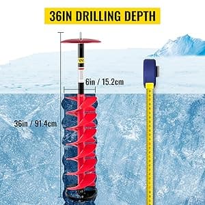 VEVOR 6" Diameter 39" Length Nylon Corless Ice Auger Drill Bit for Ice Fishing with Extra 11.8" Extension Rod, Drill Adapter, Top Plate and Blade Guard