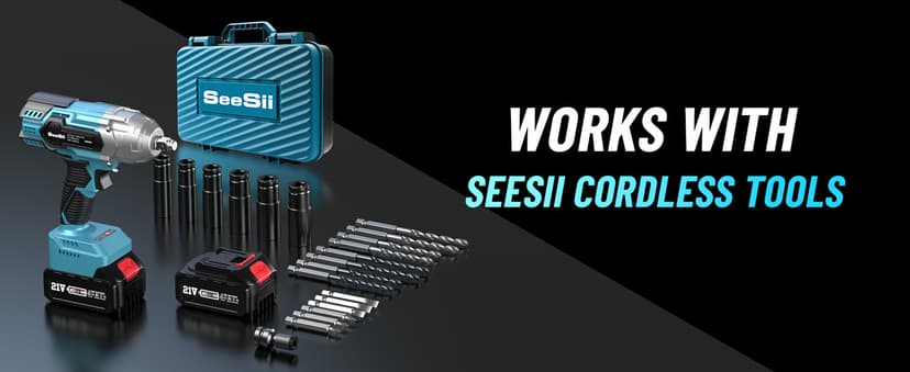 Seesii Cordless Impact Wrench 1/2 inch, High Torque 479 Ft-lbs(650Nm) Brushless Impact Gun,2500RPM w/2x4.0 Battery, 6 Sockets,8 Drill Bits, High Torque Power Impact Driver for Car Home,WH700