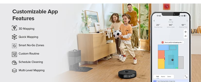 roborock S8+ Robot Vacuum, Sonic Mop with Self-Empty Dock, Stores up to 60-Days of Dust, Auto Lifting Mop, Ultrasonic Carpet Detection, 6000Pa Suction, Black