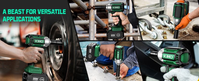 KIMO Impact Wrench 1/2, Max Torque 406ft-lbs (550N.m) & 3000RPM /Premium Brake Stop, 9-Piece Drill & Serewdriver Set, 4 Sockets, Cordless Impact Wrench with 4000mAh Battery, Impact Driver for CarTires