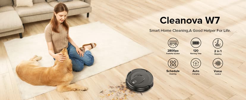 W7 Robot Vacuum and Mop Combo, 2 in 1 Mopping Robotic Vacuum Cleaner with Watertank and Dustbin, Self-Charging, Slim, Max 120mins Runtime for Hard Floor, Carpet Cleaning