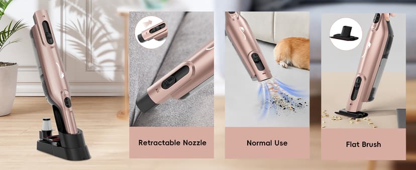 Cordless Handheld Vacuum, Lightweight Portable Hand Vacuum Cleaner with LED Light,Rechargeable Hand Held Vacuum with Charging Dock, Powerful Suction for Office, Home,Car, Rose Gold