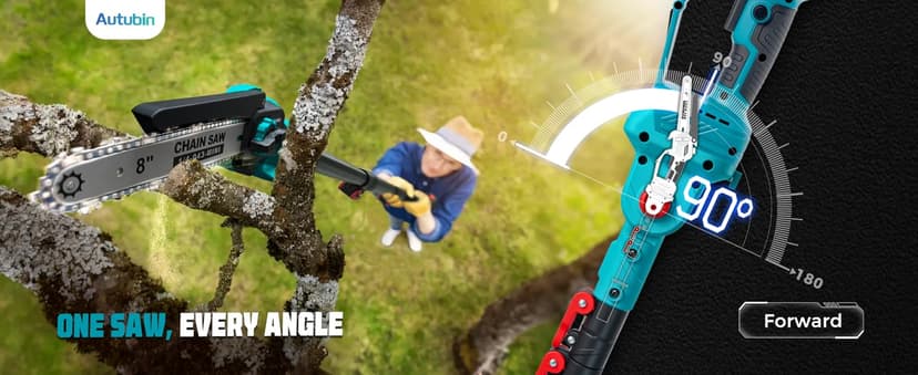 2-in-1 Cordless Pole Saw & 8'' Mini Chainsaw,Forest Ranger Approved Electric Handheld Chain Saw with 2× 21V 4.0Ah Rechargeable Batterie&Charger, Auto Oiling Multi-Angle,Max 16Ft Saw for Tree Trimming