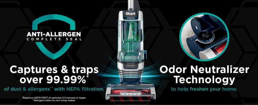 Shark Upright Vacuum, Stratos with DuoClean PowerFins, HairPro, Powered Lift-Away, Self-Cleaning Brushroll, & Odor Neutralizer Technology, Navy, AZ3002