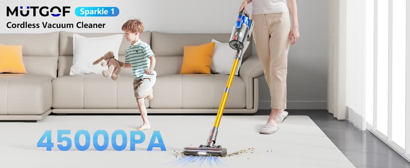 Cordless Vacuum Cleaner, 45Kpa 550W Vacuum Cleaners for Home, Max 70Mins Cordless Stick Vacuum with LED Screen, Dual Handle Anti-Tangle Rechargeable Vacuum for Hard Floors/Pet Hair/Carpet