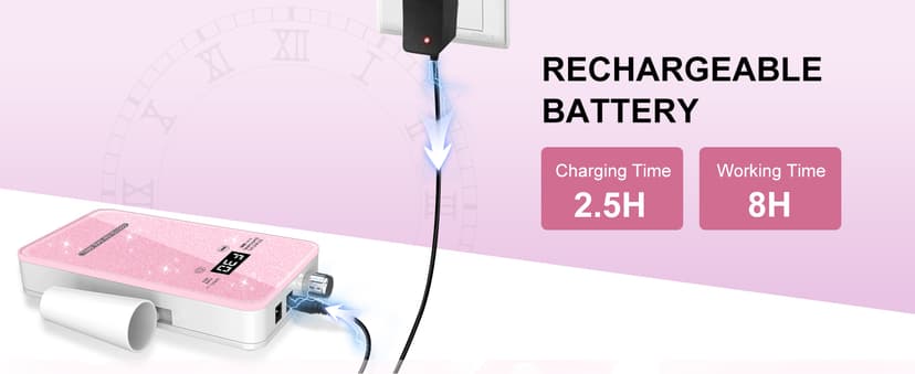 Professional Electric Nail Drill File:COSYGLOW Glitter Portable Cordless E-File Nail Drill Kit with 11 Drill Bits,30000 RPM Rechargeable Nail Drills Machine for Acrylic Nails Gel Polishing (Pink)