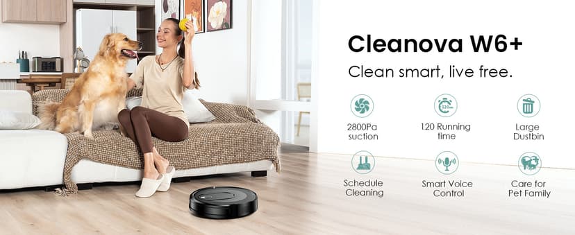 W6+ Robot Vacuum Cleaner,2800Pa Suction,720ml Large Capacity,120 Mins Runtime,Self-Charging Slim Robotic Vacuums,APP/Voice/Remote Control,No Entanglement Suction Port Ideal for Pet (Black)