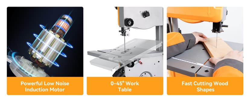Hoteche 8-Inch Band Saw 2.0A Low Noise Two Cutting Height Table Benchtop with Fence and Miter Gauge for Woodworking, DIY Projects and Precision Cutting, Tilting Range 0-45°