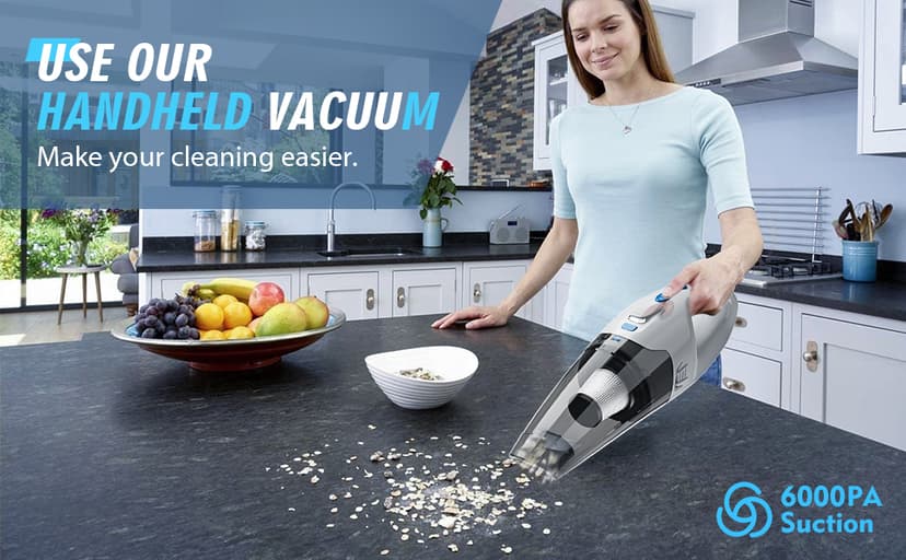 Handheld Vacuum Cordless,Car Hand Cordless Rechargeable,Powerful Suction Hand Held Vacuum with LED Light/Multi Accessories,1.6lbs Car Mini Portable Vacuum Cleaner for Home Office Pet