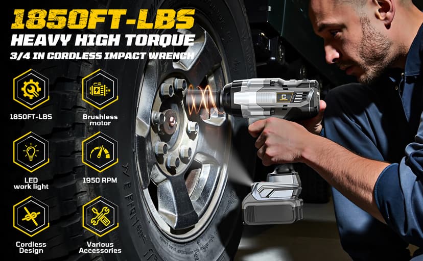 Cordless Impact Wrench 3/4 inch compatible with Dewalt 20V Battery, Cerycose1850ft-lbs (2500N.m) Brushless Electric Impact Gun, High Torque Impact Driver, Bare Tool Only, Heavy-Duty Automotive