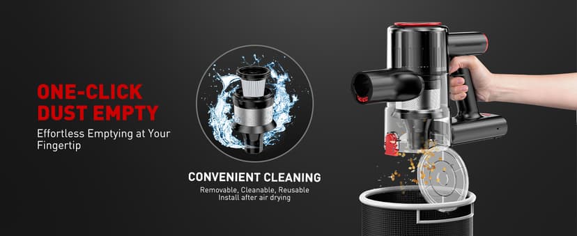 Cordless Vacuum Cleaner, 8-in-1 Vacuum Cleaners for Home, 45Mins Runtime, Anti-Tangle Stick Vacuum with LED Display, Rechargeable Lightweight Vacuum for Pet Hair/Carpet/Floor (Red)