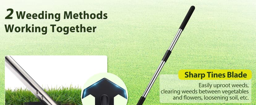 CAROD Hoe Garden Tool, Scuffle Garden Hoe for Weeding with 30-60 Inch Steel Long Handle, Dual Use Sharp Gardening Hula Hoe, Adjustable Rocket Shaped Weed Remover Action Hoe