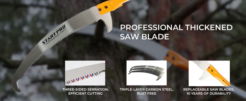 StartPro 18ft Tree Pruning Saw, Telescopic Manual Lightweight Extendable Pole Saw with Sharp Carbon-Enriched Blade for Efficient Tree Maintenance and High-Reach Branch Cutting.